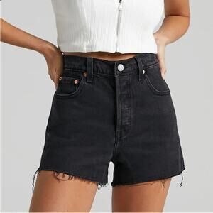 Levi's Ribcage Jean Shorts High Rise High Waist Denim Cutoffs Black 26